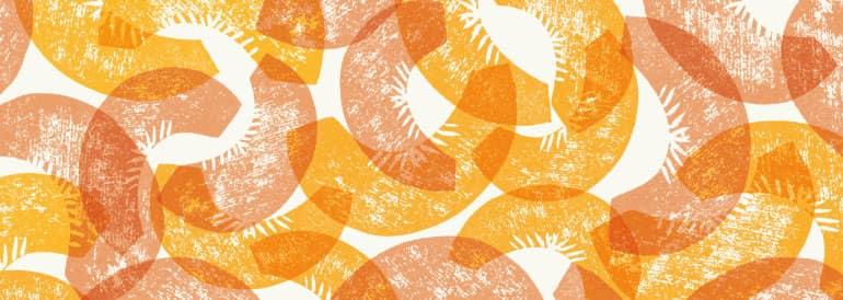 Orange stamped pattern of Cascadian Farm Organic frozen sliced peaches