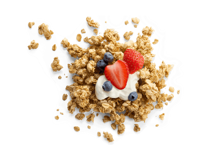 A scoop of Cascadian Farm granola with yogurt and berries