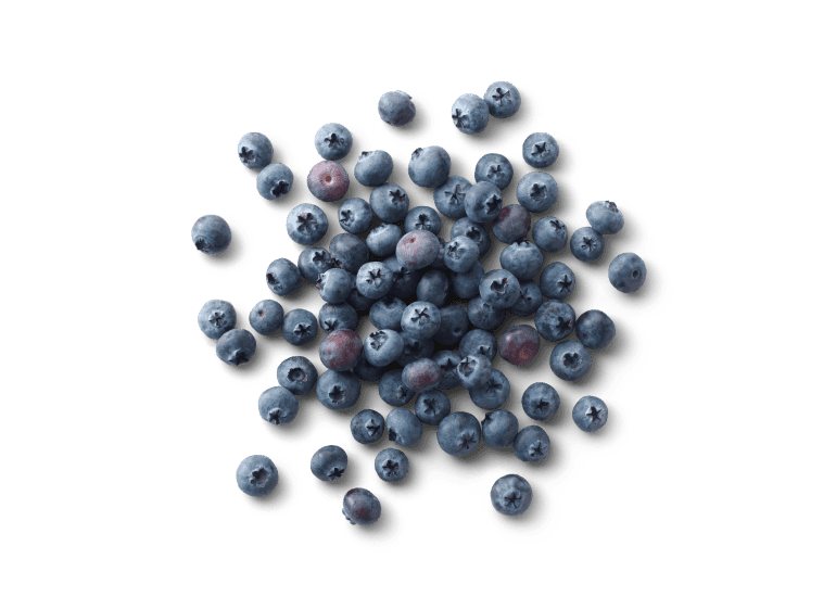 A handful of Cascadian Farm blueberries scattered on a table