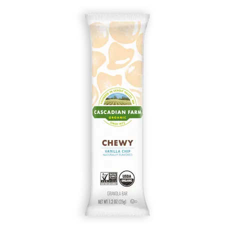 Single Cascadian Farm Vanilla Chip Chewy Granola Bar, front of bar