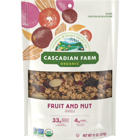 Cascadian Farm Organic fruit and nut granola, front of package