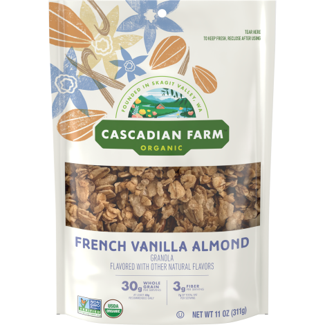 Cascadian Farm Organic French vanilla almond granola, front of package