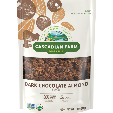 Cascadian Farm Organic dark chocolate almond granola, front of package