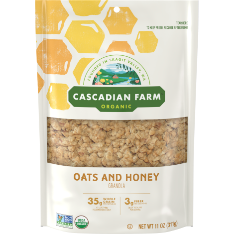 Cascadian Farm Organic oats and honey granola, front of package