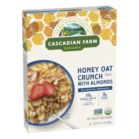 Cascadian Farm Organic Honey Oat Crunch Cereal with Almonds, Front of package