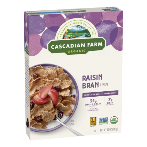 Cascadian Farm Organic Raisin Bran Cereal, Front of package