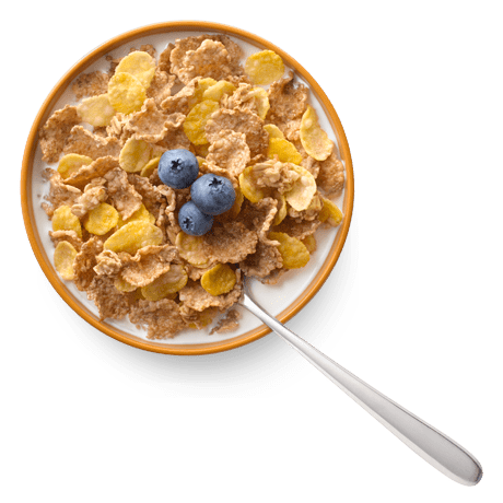 Product image of a bowl of Cascadian Farm Honey Oat Crunch Cereal topped with blueberries