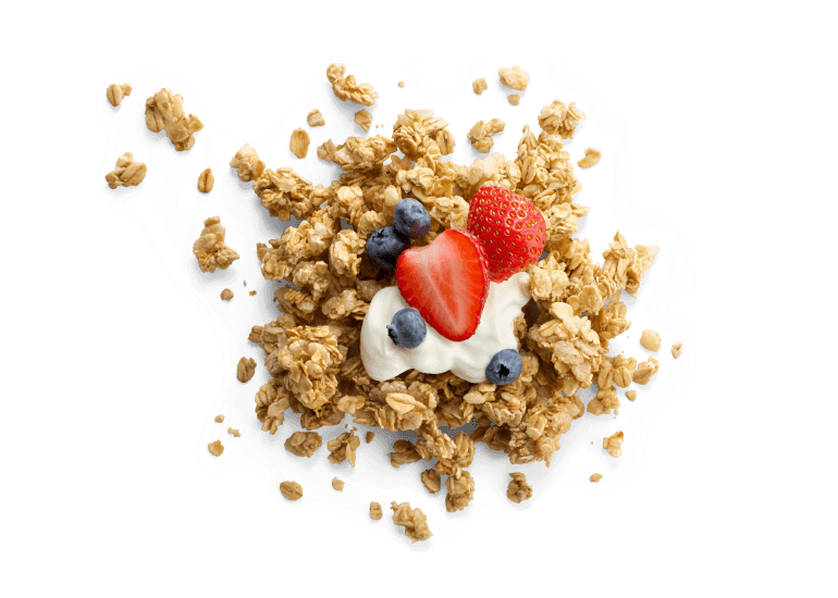 A scoop of Cascadian Farm granola with yogurt and berries