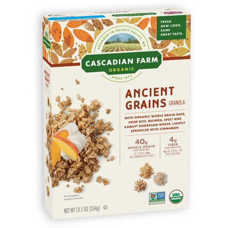 A box of Cascadian Farm Organic Ancient Grains Granola