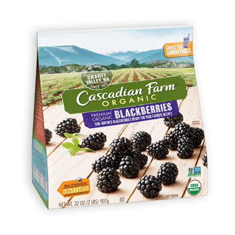 A bag of Cascadian Farm Organic Premium Frozen Blackberries