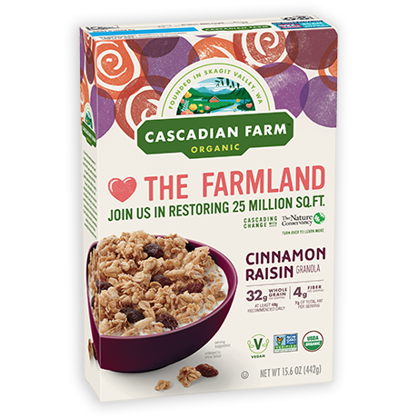 Cascadian Farms Organic Cinnamon Raisin Cereal, front of package