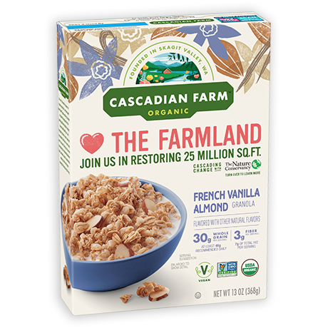 Cascadian Farms Organic French Vanilla Almond Cereal, front of package