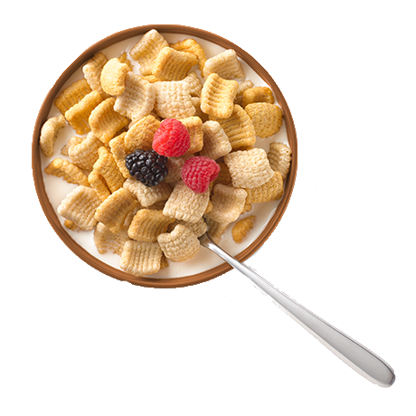 Product image of a bowl of Cascadian Farm Gluten Free Honey Vanilla Crunch Cereal topped with fresh berries