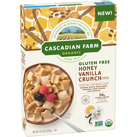 Cascadian Farm Organic Gluten Free Honey Vanilla Crunch, front of packge