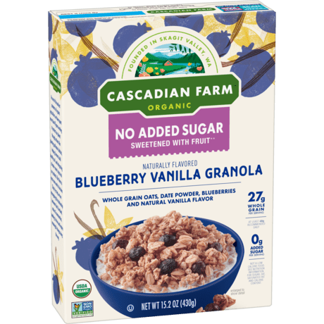 Cascadian Farms Organic Blueberry Vanilla Granola, front of package