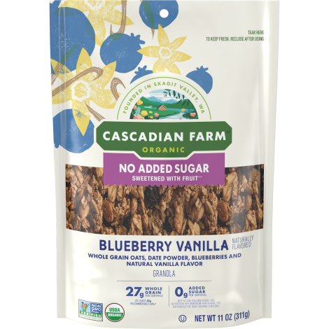 Cascadian Farm Organic blueberry vanilla granola, front of package