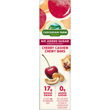 Cascadian Farm Organic cherry cashew chewy bars, front of package