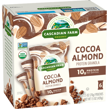Cascadian Farm Organic cocoa almond protein granola, front of package