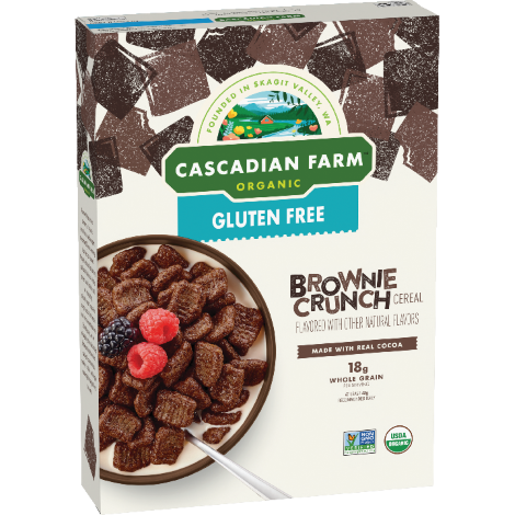 Cascadian Farm Organic brownie crunch cereal, front of package