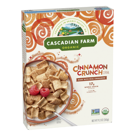 Cascadian Farm Cinnamon Crunch Cereal, Front of package