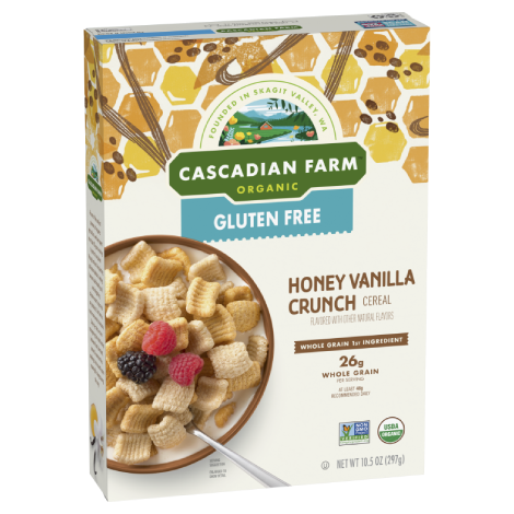 Cascadian Farm Gluten Free Honey Vanilla Crunch Cereal, Front of package
