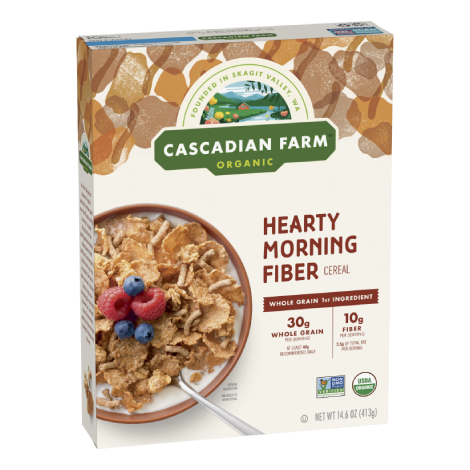 Cascadian Farm Organic Hearty Morning Fiber Cereal, Front of package