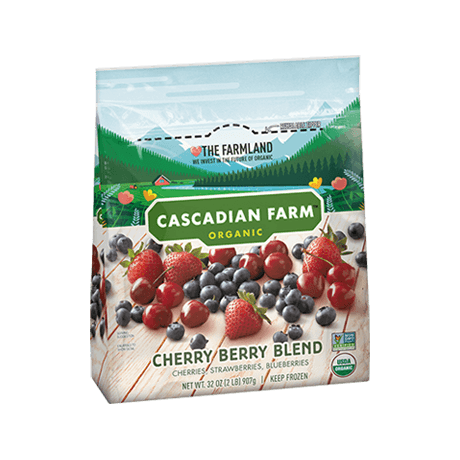 Cascadian Farm Organic cherry berry blend, front of package