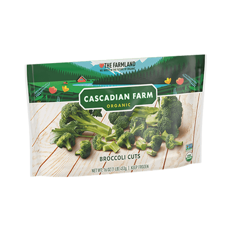 Cascadian Farm Organic broccoli cuts, front of package