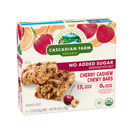 Cascadian Farm Organic cheery cashew chewy bars, front of package