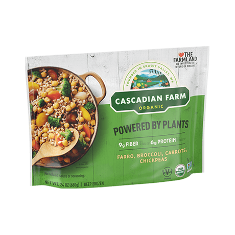 Cascadian Farm Organic Powered by Plants, Farro, Broccoli, Carrots and Chickpeas, front of package