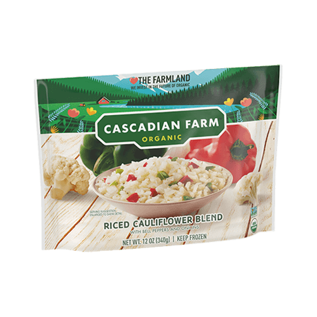 Cascadian Farm Organic Riced Cauliflower Blend with Bell Peppers and Onions, front of the product