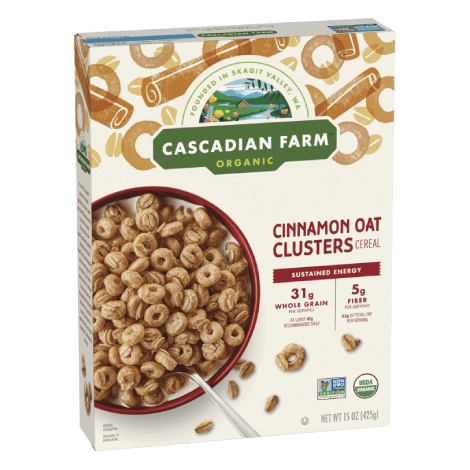 Cascadian Farm Cinnamon Oat Clusters Cereal, Front of package